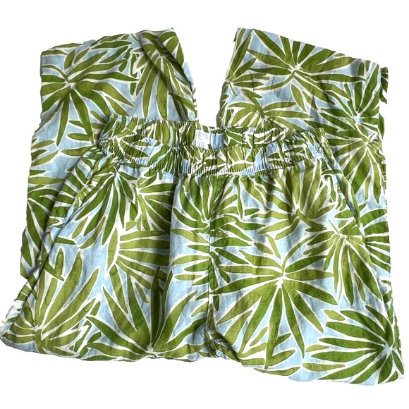 Sigrid Olsen 100% Linen Pants 1X Wide Leg Green & Blue Tropical Leaves Lounge - Picture 8 of 8